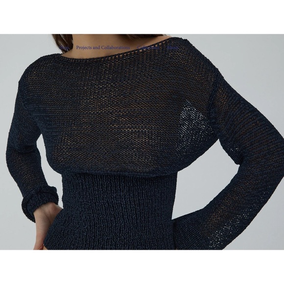 Paloma Wool Sweaters - Paloma Wool Mosto Sweater in Navy Blue Knit Net Mesh Layer Smocked Bottom Slinky